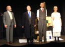 Curtain call, left to right: Paul Spence as George Vantongerloo, Alan Godfrey as Theo van Doesburg, Neil Gander as Piet Mondriaan and Kathyrn Gander as Saskia