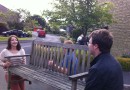Nicki and Me lugging the bench over half of Buxton to the venue. (Huge thanks to Linda Rolland for lending it.)